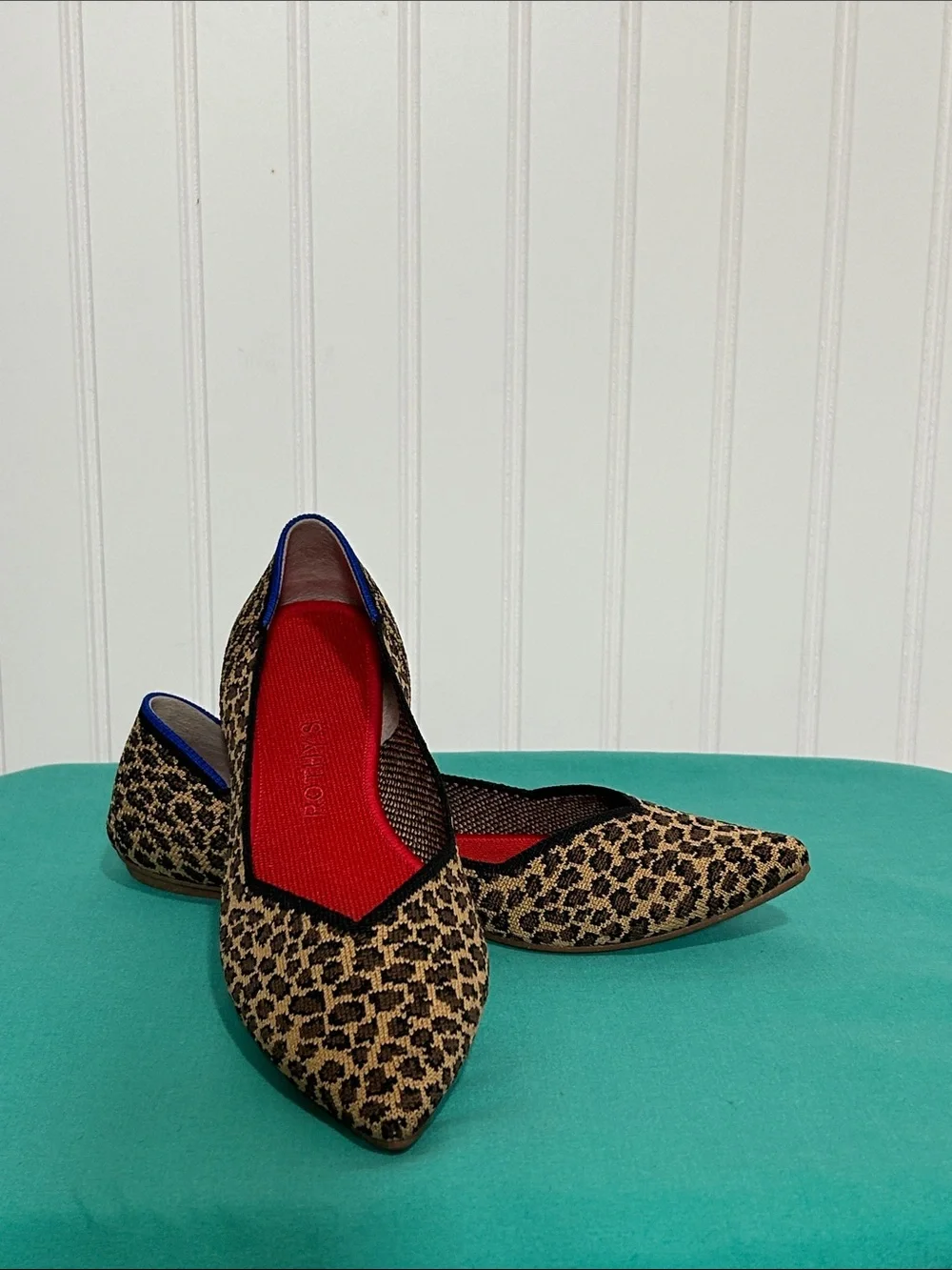 Rothy's Leopard Print Pointed Toe Flats with Red Insole Sz: 7.5
